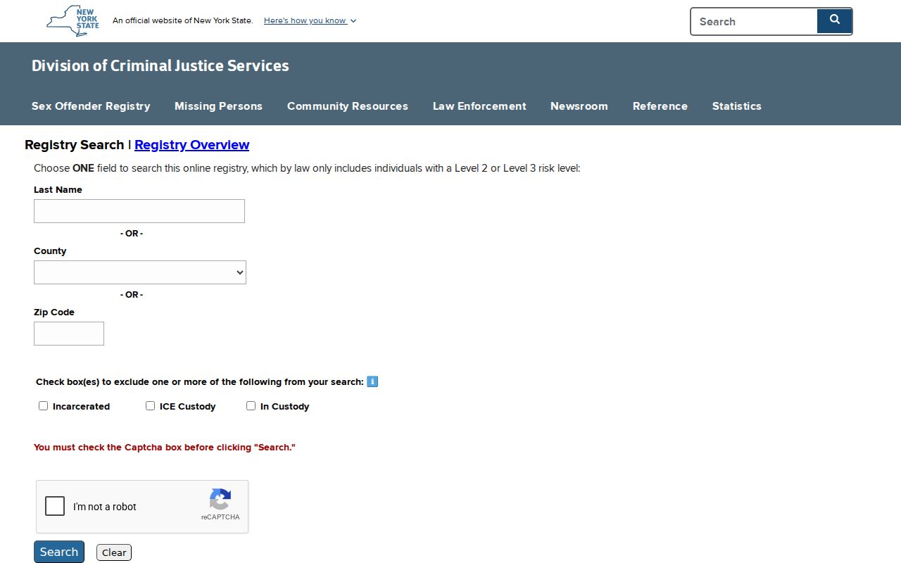 Allegany County sex offender registry search form