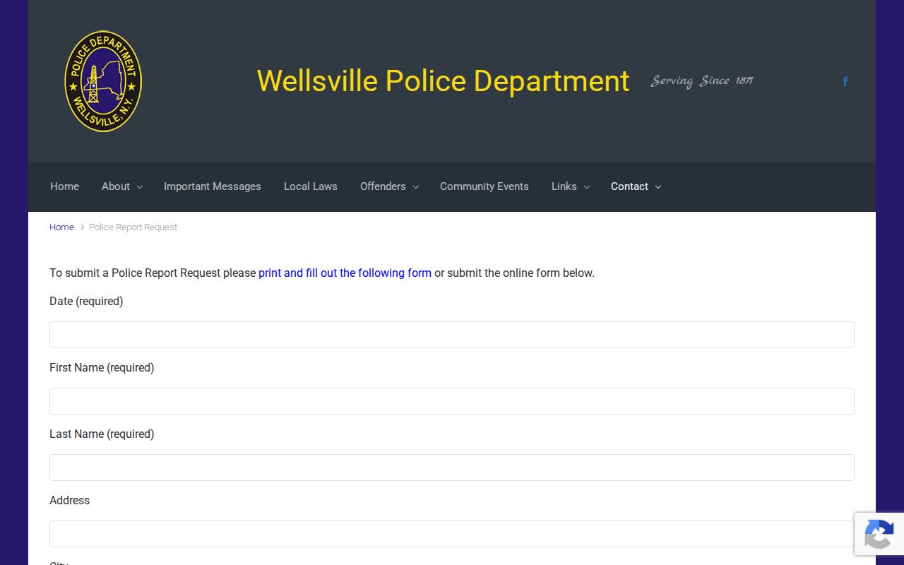 Allegany County Wellsville criminal records police report request form