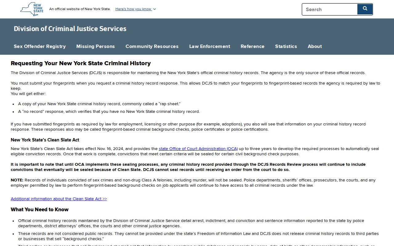 Allegany County criminal history DCJS personal record review page